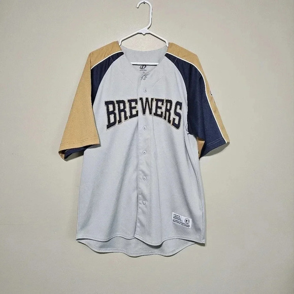 Milwaukee Brewers Dynasty Men's Embroidered Gray Baseball Jersey MLB Size Large - Picture 1 of 9